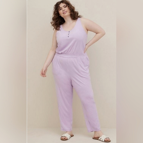 NWOT Torrid Henley Jumpsuit Cover Up Terry Lilac Size 3X / 22-24 - Picture 1 of 7